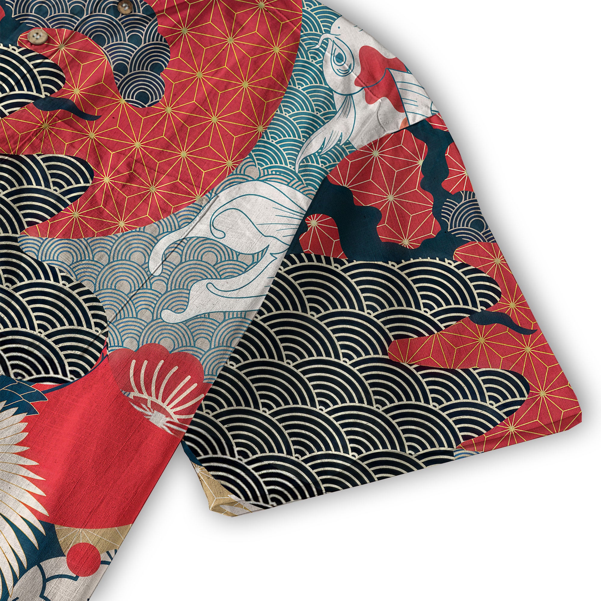 Crane Sakura Japanese Hawaiian Shirt Ocean Wave Koi Carp Fish Hawaiian - The Palmix