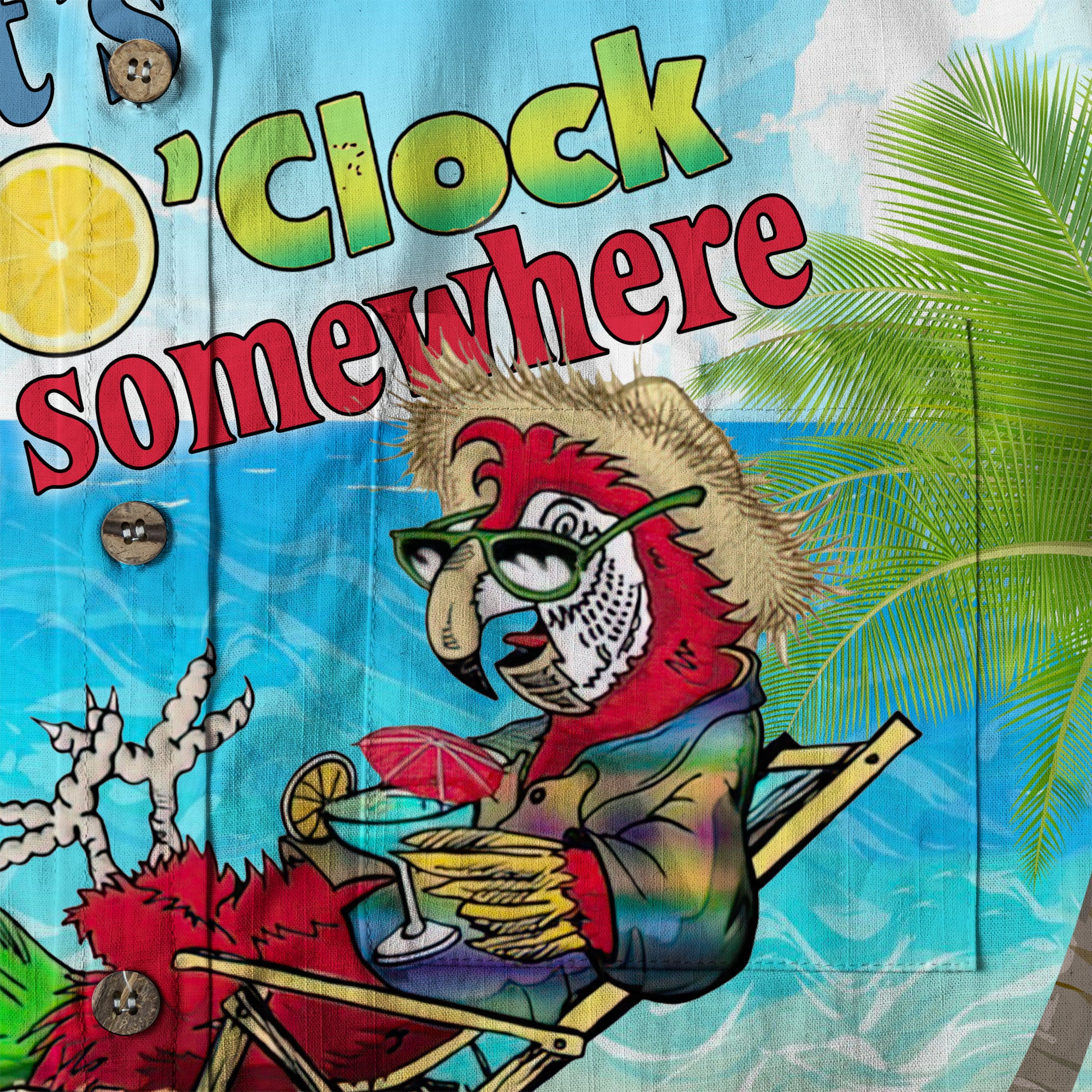 Parrot Summer Party Hawaiian Shirt, It's 5 Oclock Somewhere Button Up Shirt, Cocktail Tropical Hawaiian Shirt - The Palmix