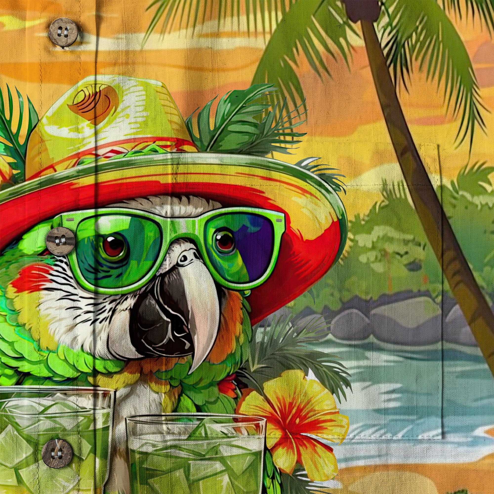 It's 5 o'clock Somewhere Tropical Parrot Cocktail Sunset Aloha Hawaii Shirt - The Palmix