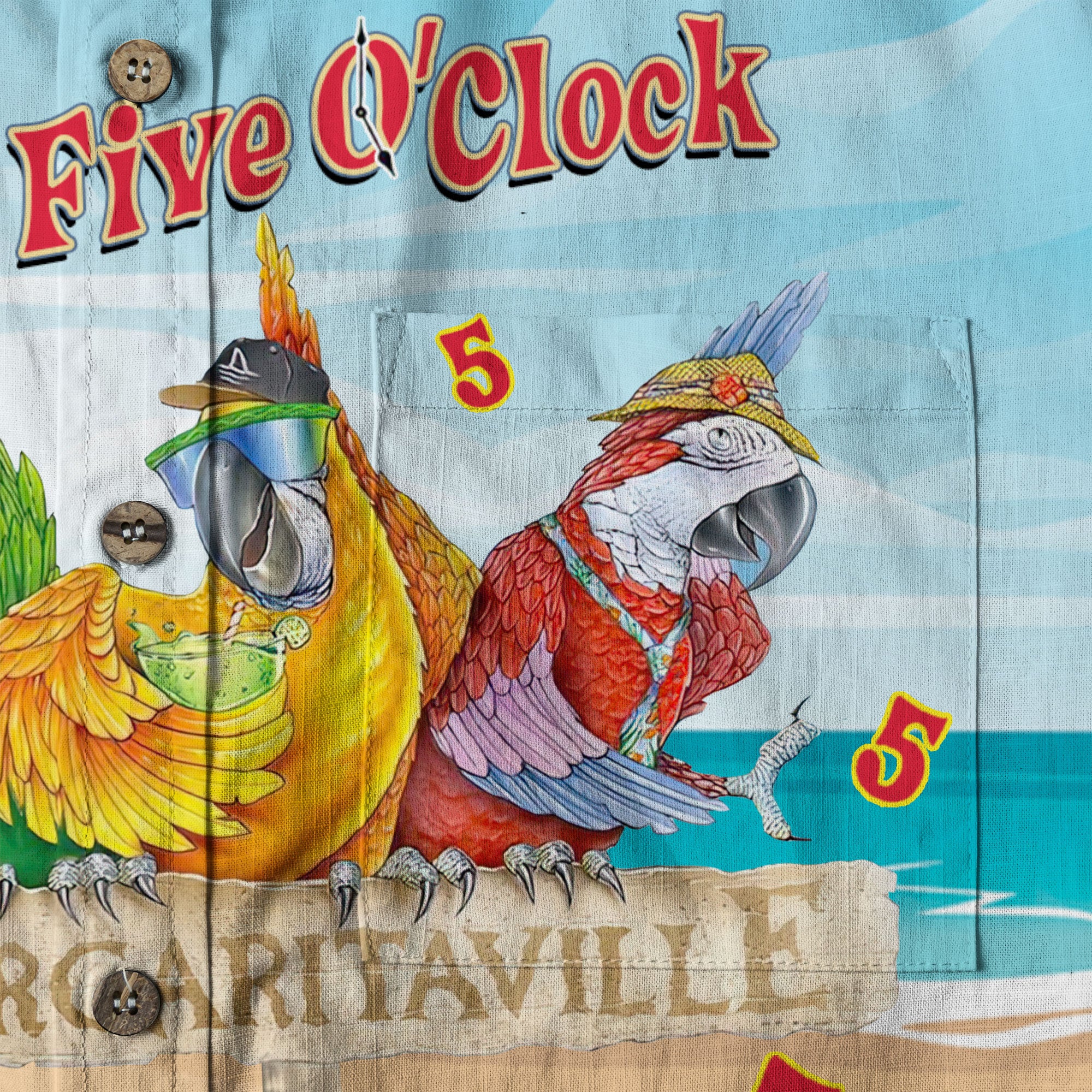 It's 5 o'clock Somewhere Tropical Parrot Cocktail Sunset Aloha Hawaii Shirt for Men - The Palmix