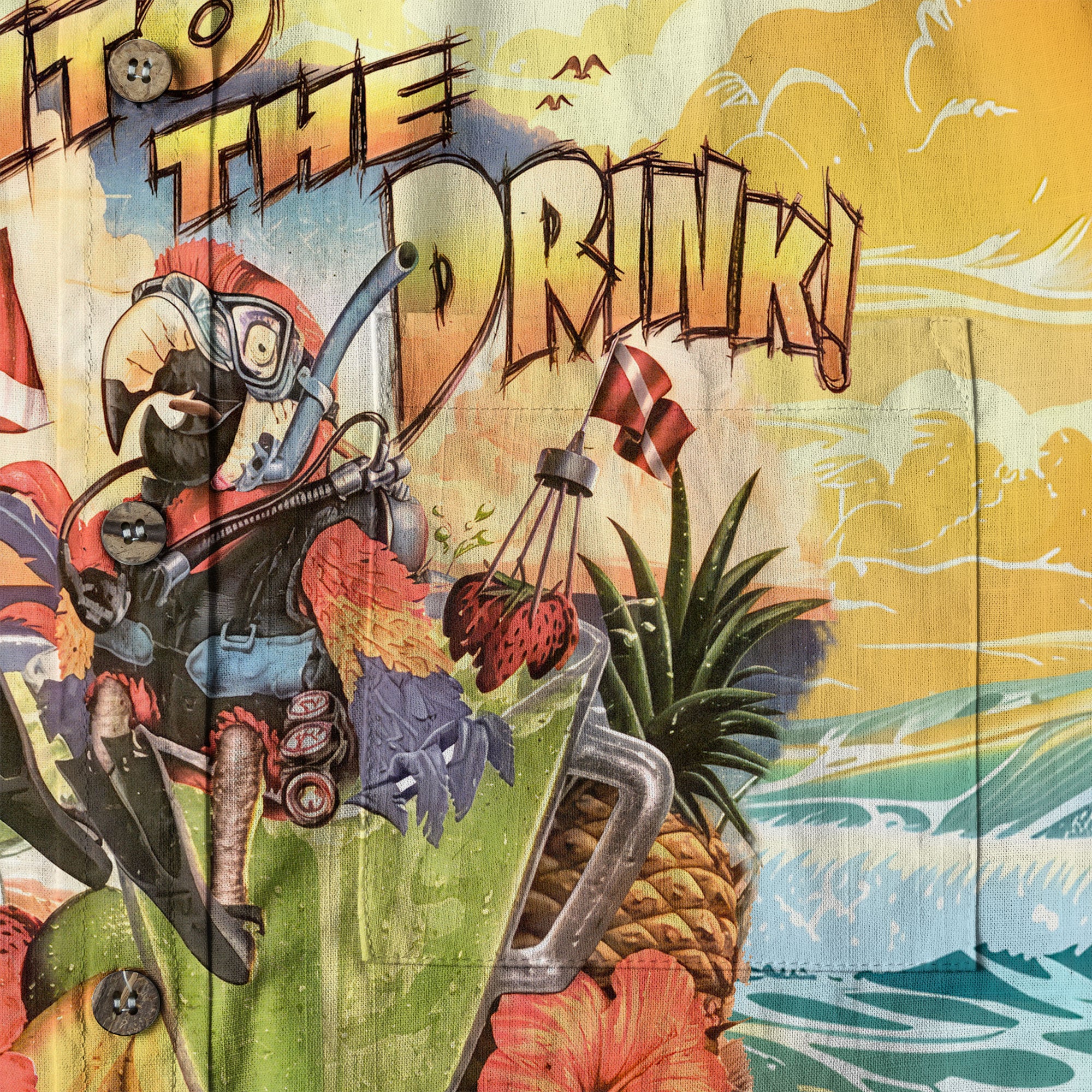 Into The Drink Parrot Aloha Hawaiian Shirt, Parrot Cocktail Hawaiian Shirt - The Palmix