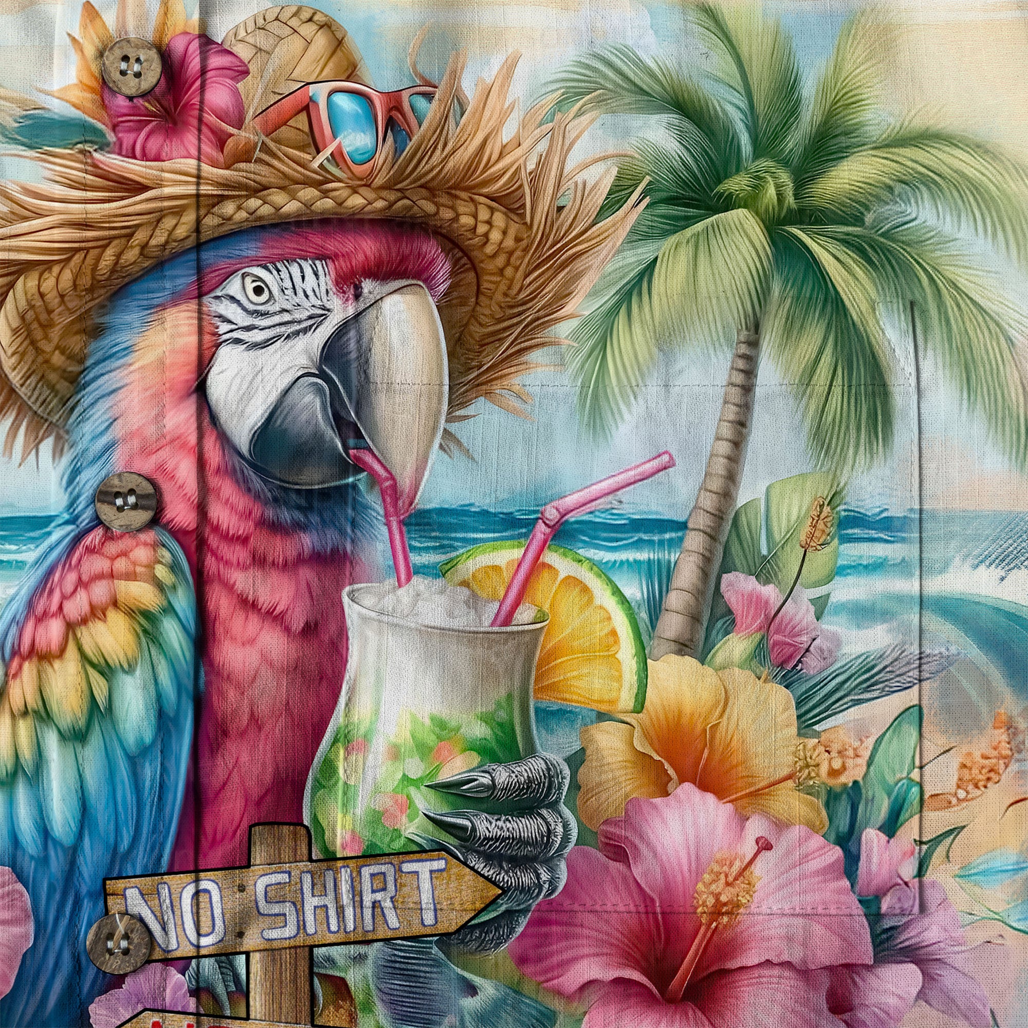 No Shoes No Shirt No Problem Funny Parrot Aloha Hawaiian Shirt, Tropical Aloha Hawaiian Shirt - The Palmix