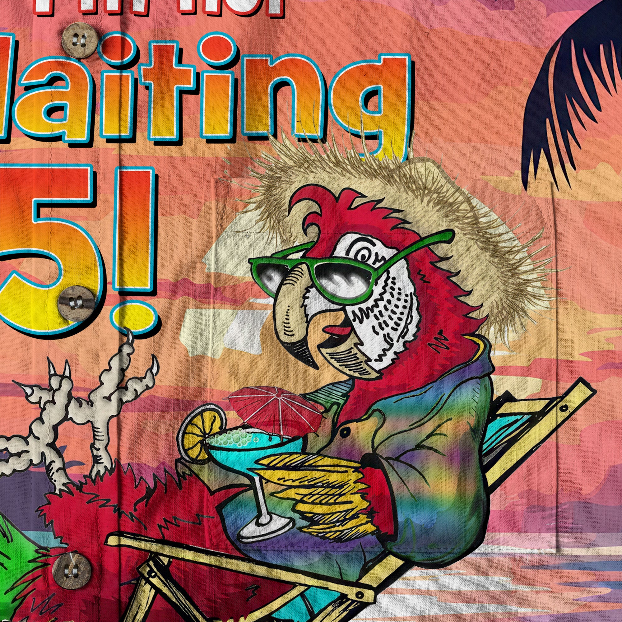 Funny Parrot Summer Party Hawaiian Shirt, I'm Not Waiting Til 5 O'clock Beach Vacation Button Up Shirt, Cocktail Tropical Hawaiian Shirt - The Palmix