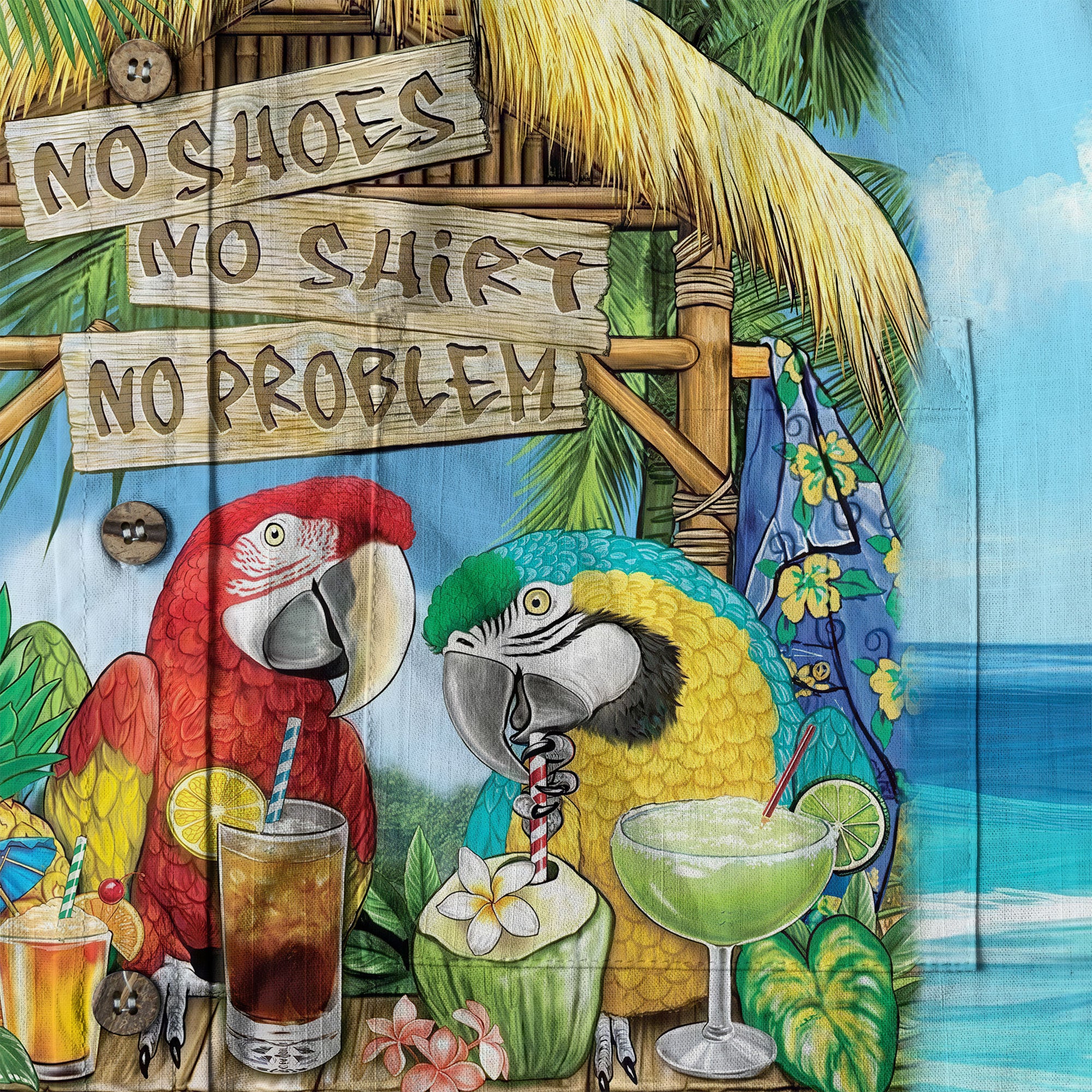 No Shoes No Shirt No Problem Parrot Aloha Hawaiian Shirt - The Palmix