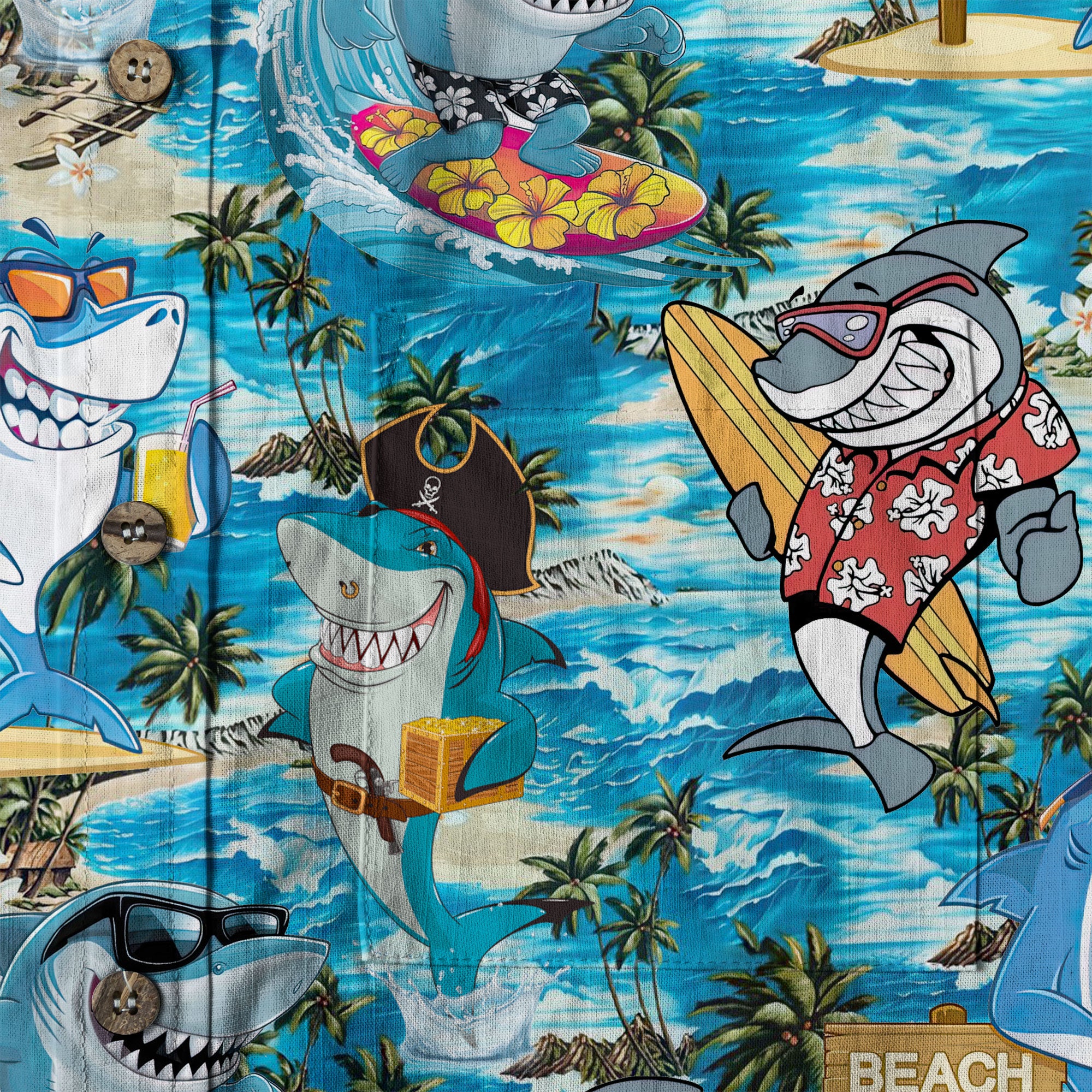 Funny Sharks Aloha Hawaiian Shirt, Ocean Shark Aloha Hawaiian Shirt - The Palmix