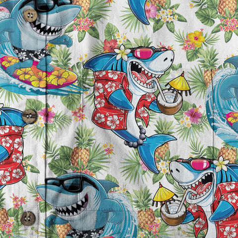 Sharks Aloha Hawaiian Shirt, Summer Shark Surfing Hawaiian Shirt - The Palmix