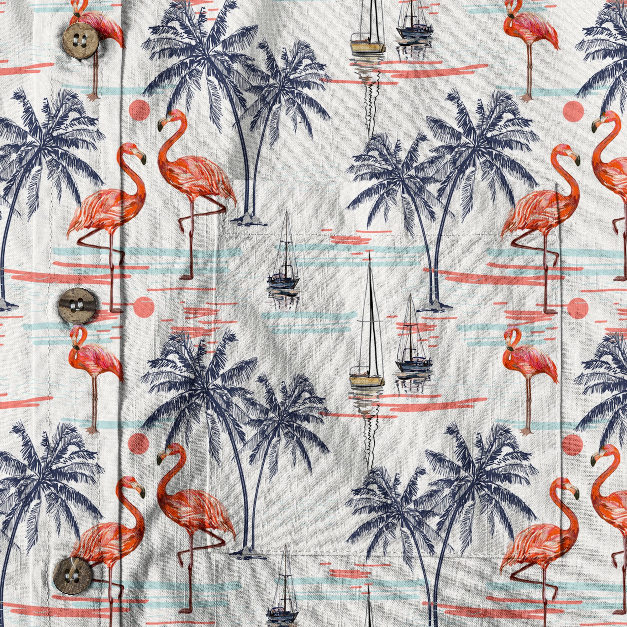 Hawaiian Flamingo & Coconut Tree Print Hawaii Shirt - The Palmix