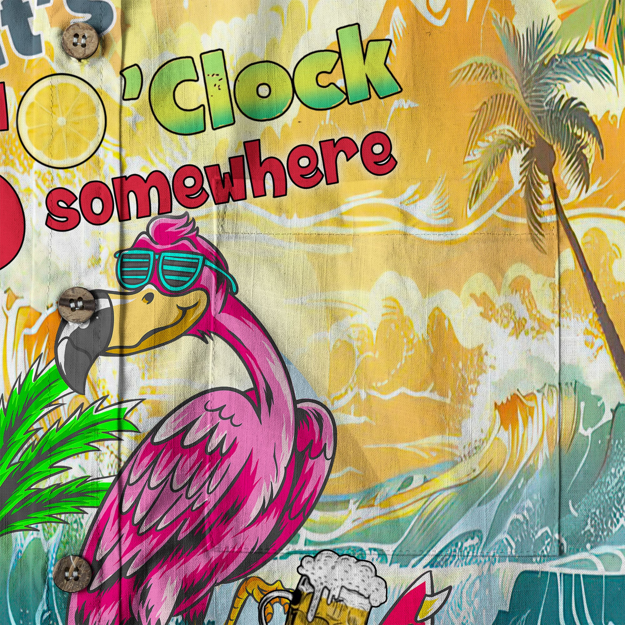 Flamingo It's 5 O'Clock Somewhere Beer Party On The Beach Hawaii Shirt - The Palmix