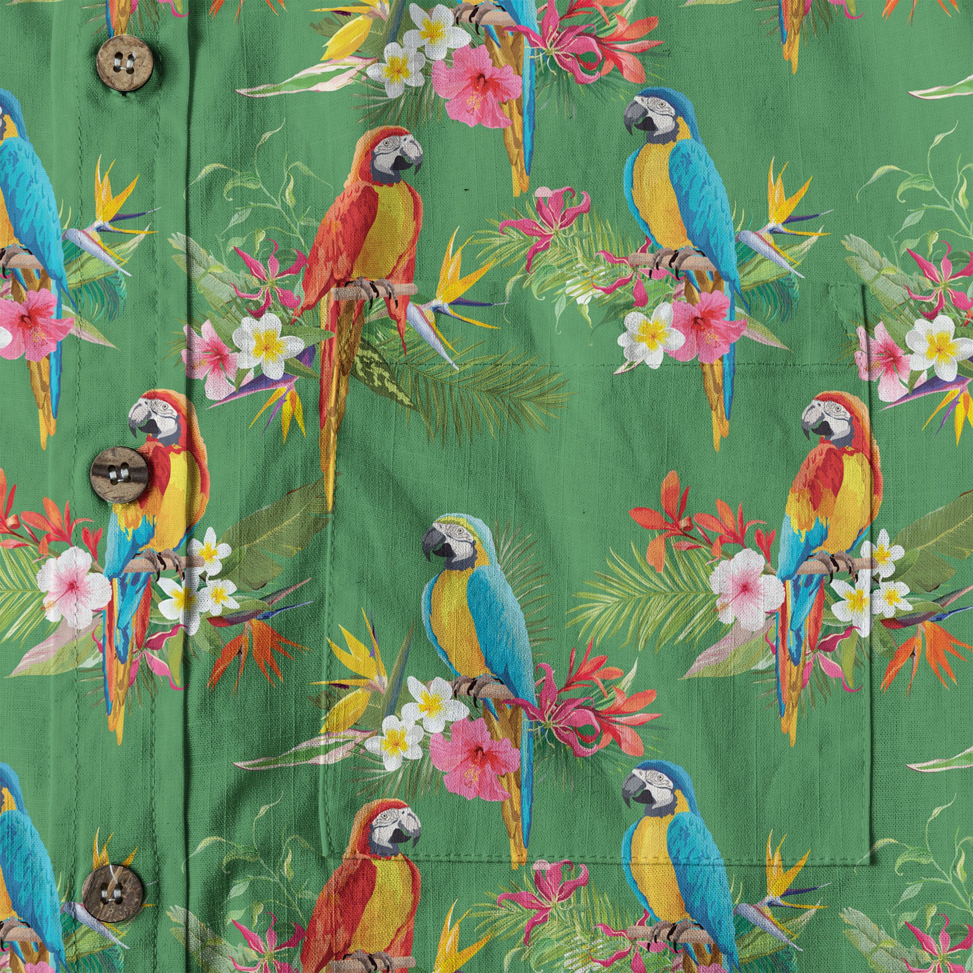 Parrot Hawaiian Button Up Shirt, Aloha Pattern Summer Beach Shirt - The Palmix