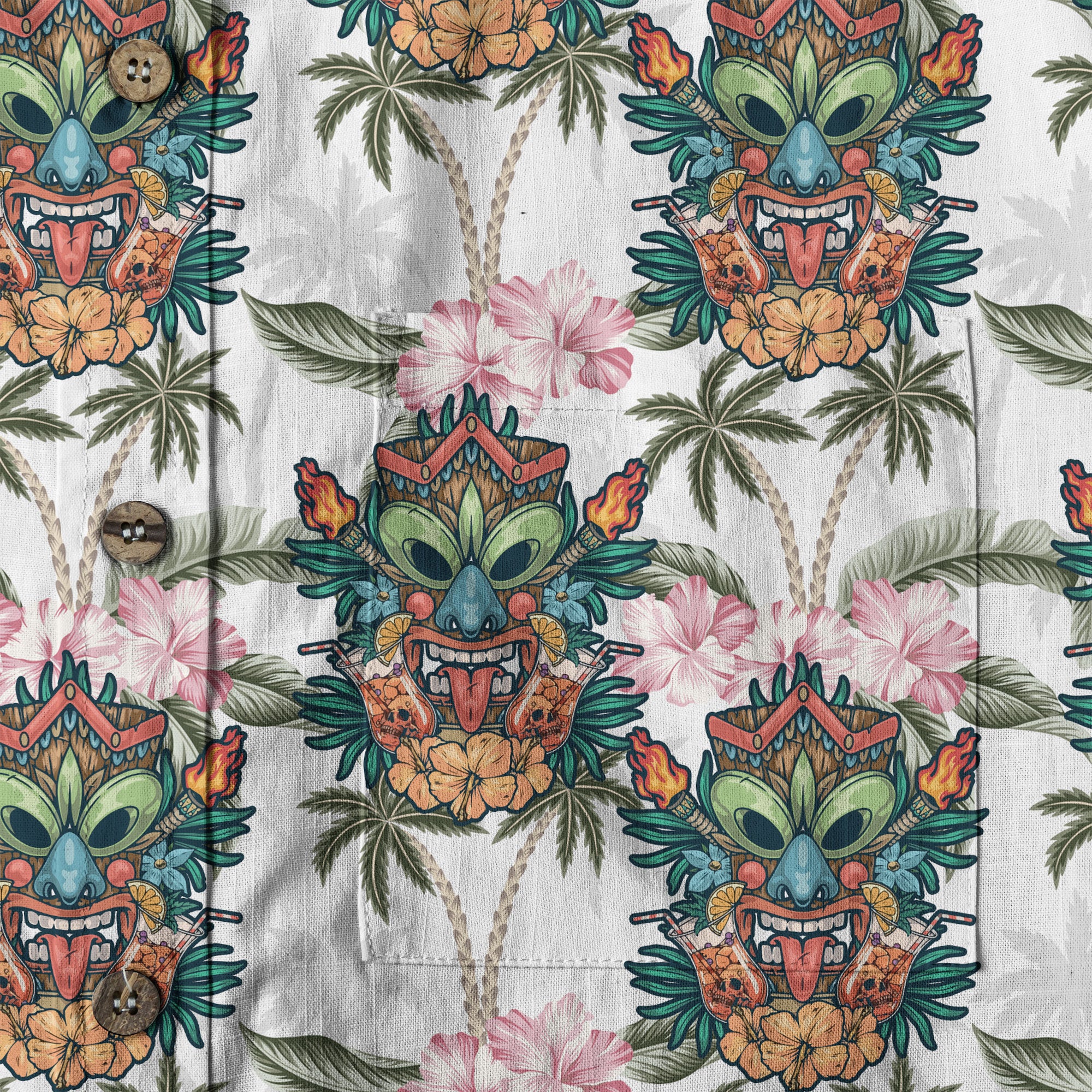 Tiki Mask Pattern Hawaii Shirt for Men, Aloha Pattern Shirt - The Palmix