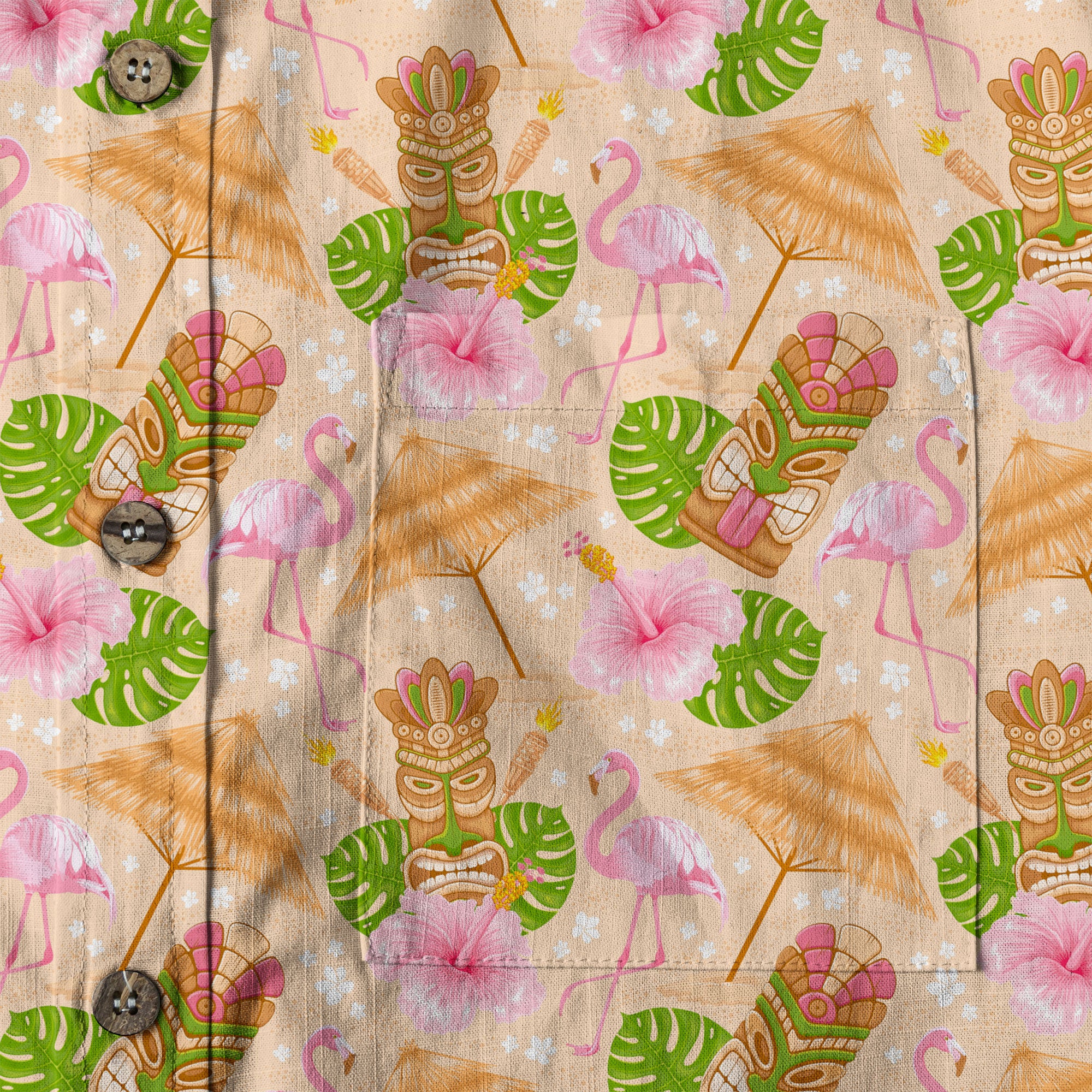 Tiki Mask Pattern Hawaii Shirt for Men, Aloha Flamingo Pattern Hawaii Shirt - The Palmix