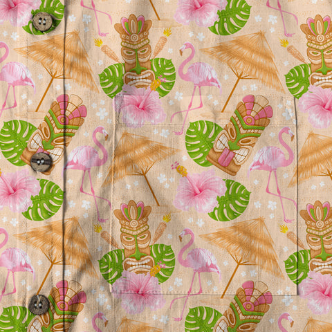 Tiki Mask Pattern Hawaii Shirt for Men, Aloha Flamingo Pattern Hawaii Shirt - The Palmix