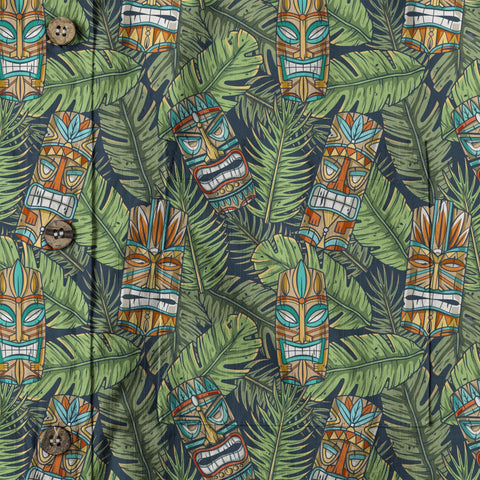 Surfing Tiki Mask Pattern Hawaii Shirt for Men, Aloha Flamingo Pattern Hawaii Shirt - The Palmix
