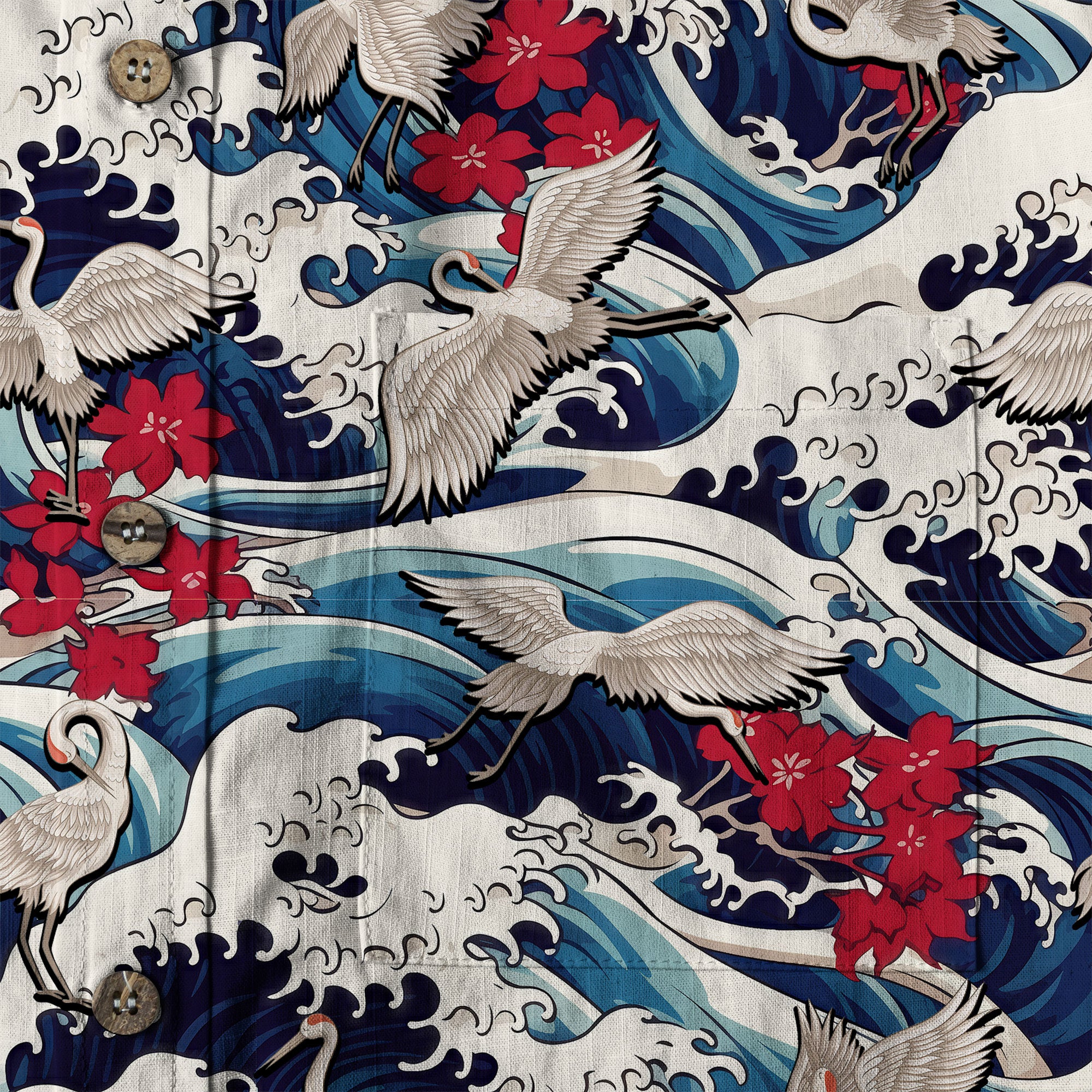Crane Sakura Japanese Hawaiian Shirt Ocean Wave Koi Carp Fish Hawaiian - The Palmix