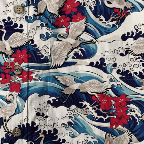 Crane Sakura Japanese Hawaiian Shirt Ocean Wave Koi Carp Fish Hawaiian - The Palmix