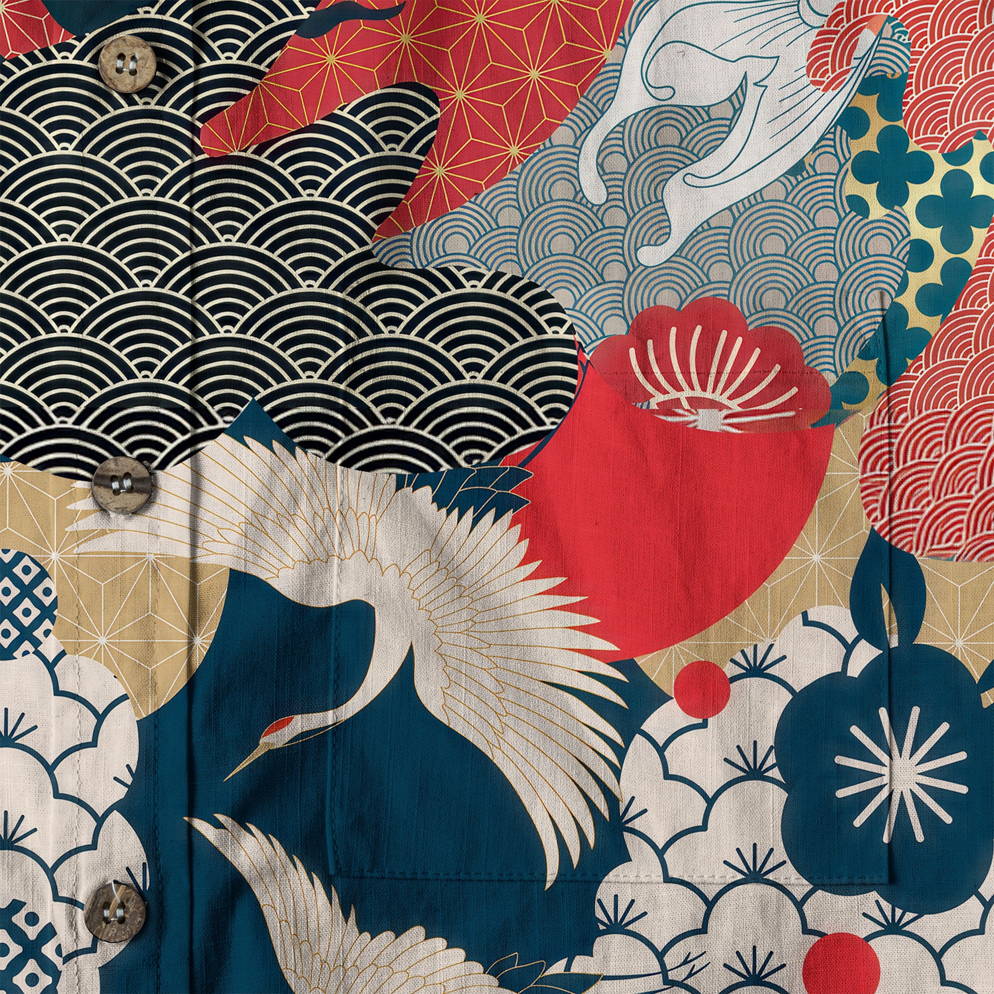 Crane Sakura Japanese Hawaiian Shirt Ocean Wave Koi Carp Fish Hawaiian - The Palmix