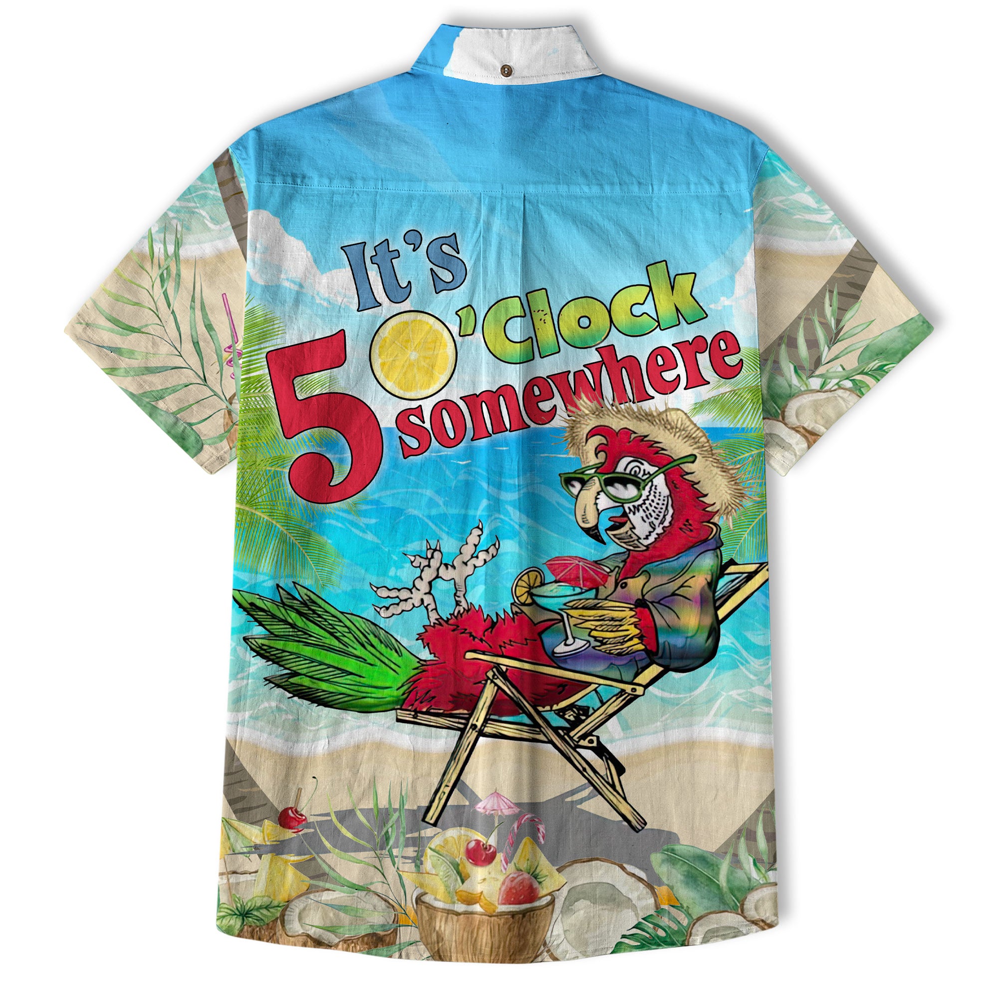 Parrot Summer Party Hawaiian Shirt, It's 5 Oclock Somewhere Button Up Shirt, Cocktail Tropical Hawaiian Shirt - The Palmix