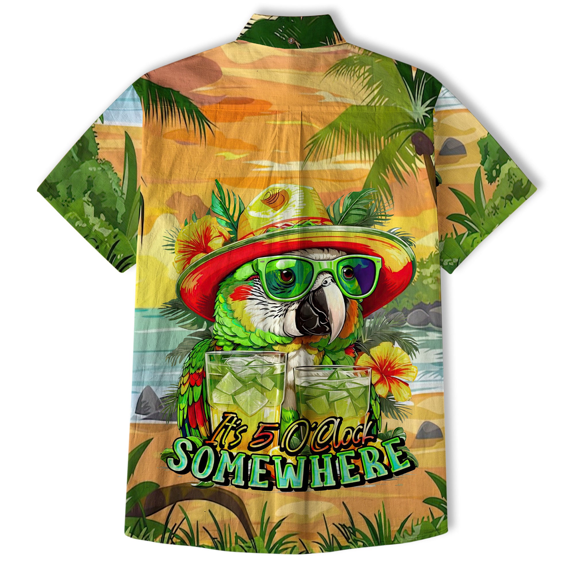 It's 5 o'clock Somewhere Tropical Parrot Cocktail Sunset Aloha Hawaii Shirt - The Palmix