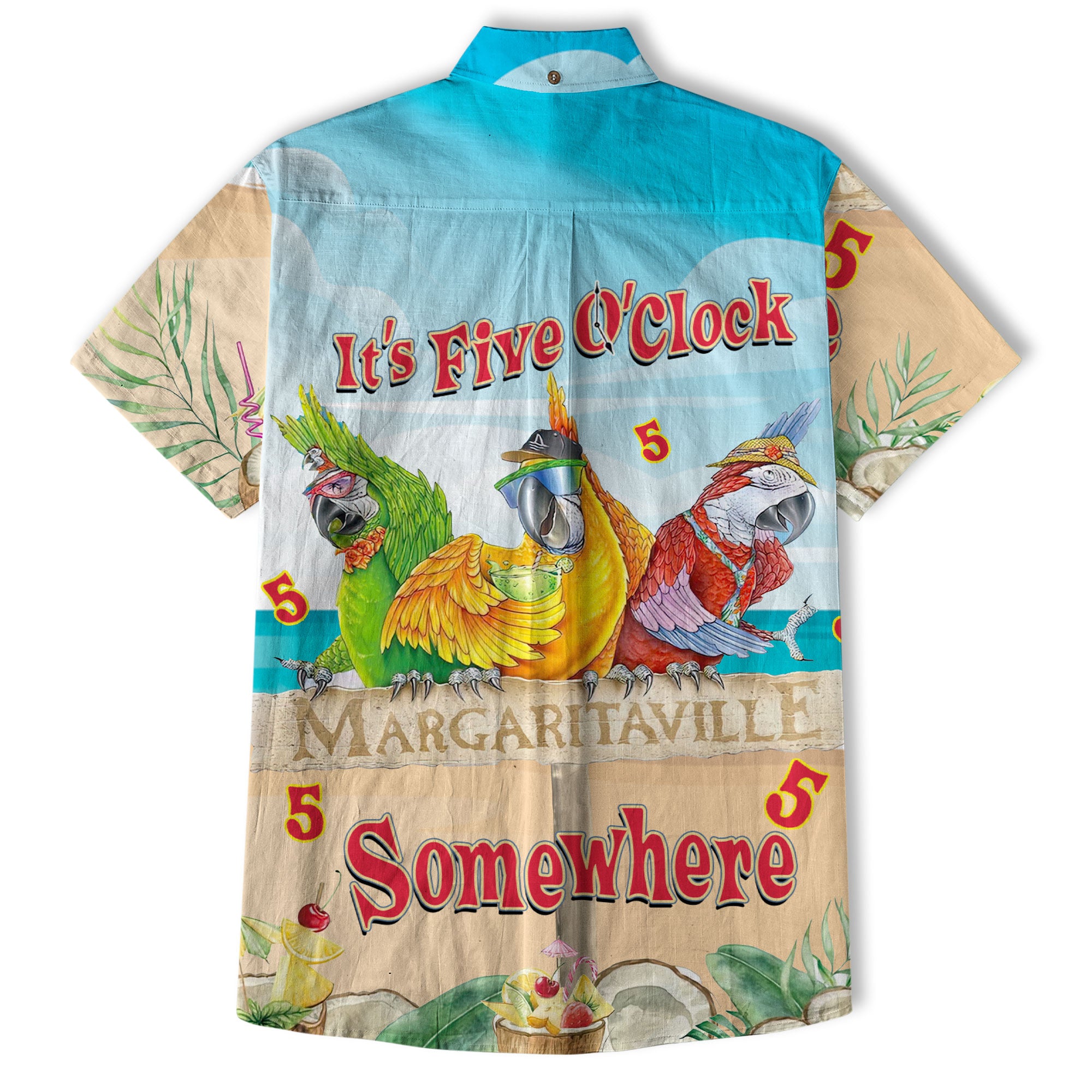 It's 5 o'clock Somewhere Tropical Parrot Cocktail Sunset Aloha Hawaii Shirt for Men - The Palmix