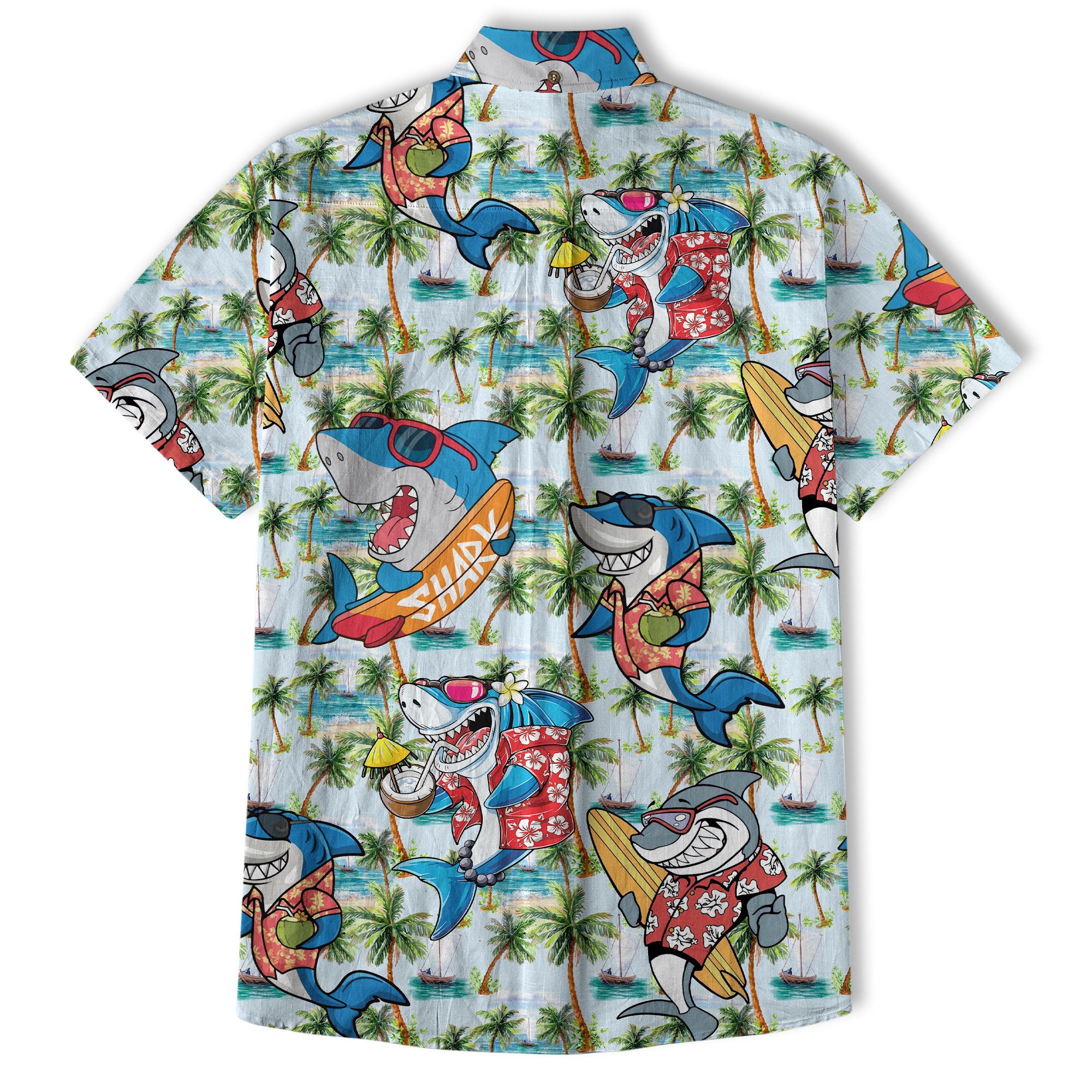 Sharks Aloha Hawaiian Shirt, Shark Surfing Hawaiian Shirt - The Palmix