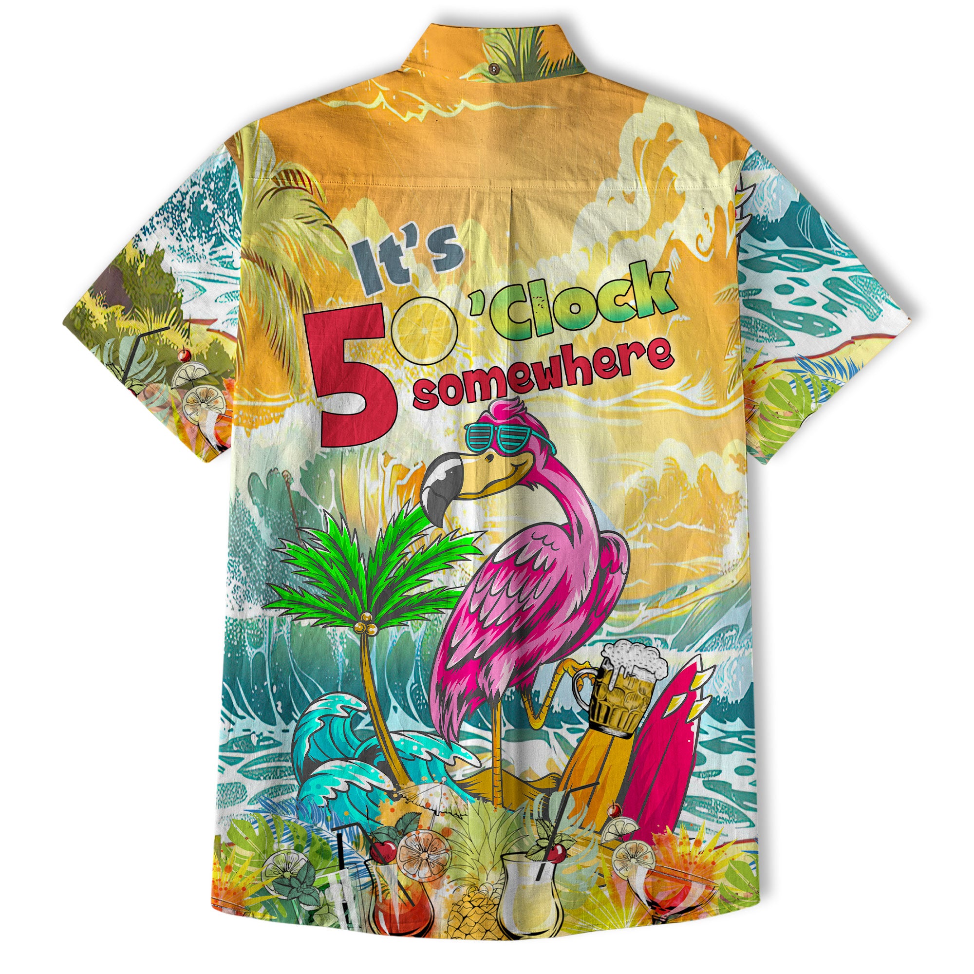 Flamingo It's 5 O'Clock Somewhere Beer Party On The Beach Hawaii Shirt - The Palmix