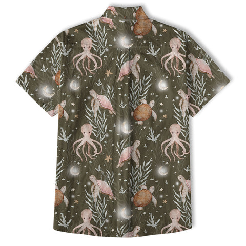 Ocean Animals Hawaiian Button Up Shirt, Turtle Summer Beach Shirt - The Palmix