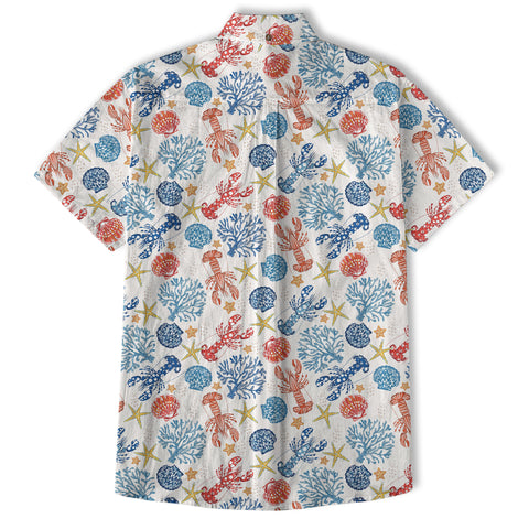 Ocean Animals Hawaiian Button Up Shirt, Optopus Summer Beach Shirt - The Palmix
