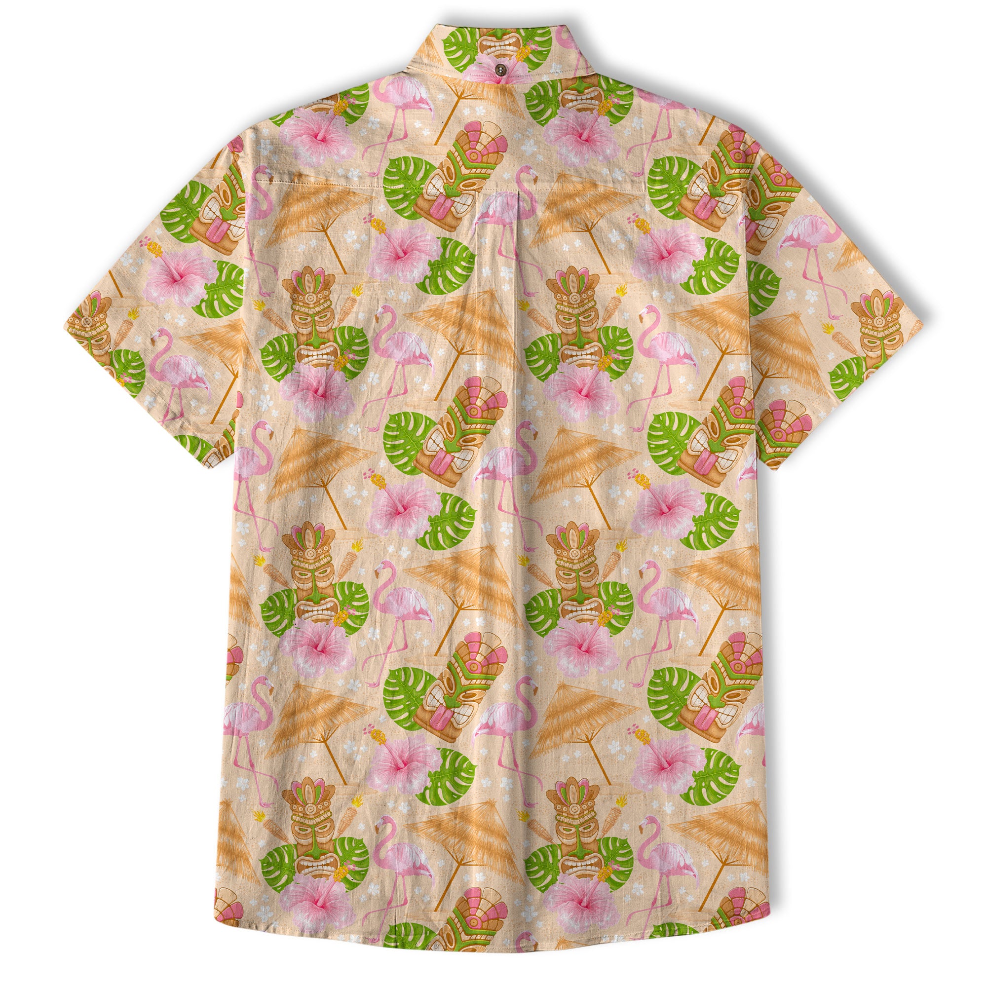 Tiki Mask Pattern Hawaii Shirt for Men, Aloha Flamingo Pattern Hawaii Shirt - The Palmix
