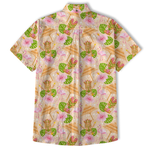 Tiki Mask Pattern Hawaii Shirt for Men, Aloha Flamingo Pattern Hawaii Shirt - The Palmix