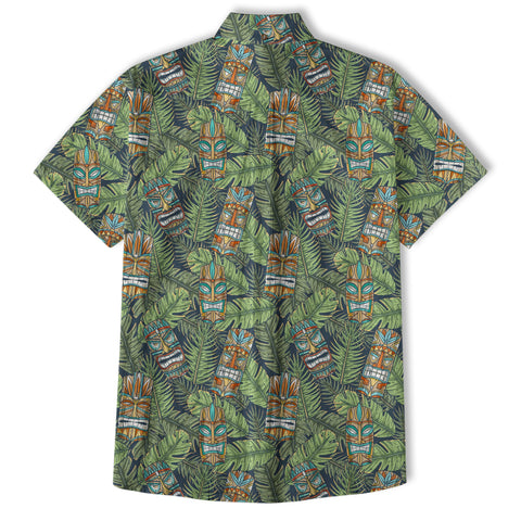 Surfing Tiki Mask Pattern Hawaii Shirt for Men, Aloha Flamingo Pattern Hawaii Shirt - The Palmix