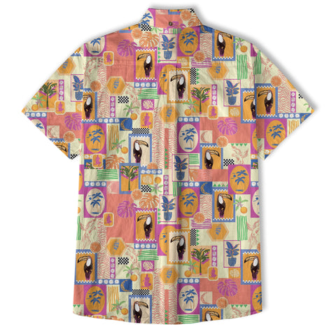Vintage Tropical Parrots Butterfly Hawaiian Shirt Colorful Garden Flowers Shirt - The Palmix
