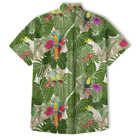 Vintage Tropical Parrots Butterfly Hawaiian Shirt Colorful Garden Flowers Shirt - The Palmix