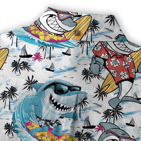 Sharks Aloha Hawaiian Shirt, Beach Summer Shark Surfing Hawaiian Shirt - The Palmix