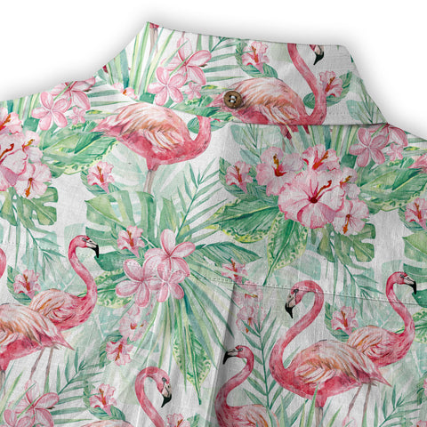 Floral Flamingo Hawaii Pattern Shirt, Hibiscus Hawaiian Shirt - The Palmix