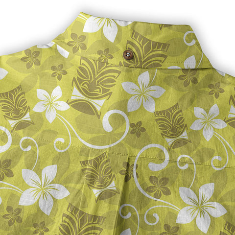 Tiki Mask Pattern Hawaii Shirt for Men, Aloha Floral Pattern Hawaii Shirt - The Palmix
