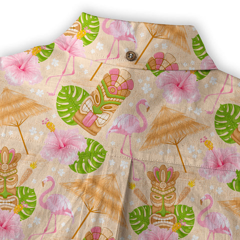 Tiki Mask Pattern Hawaii Shirt for Men, Aloha Flamingo Pattern Hawaii Shirt - The Palmix
