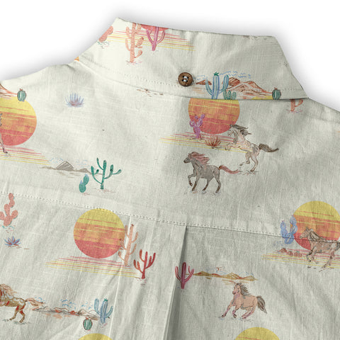 Horses Running Desert Western Hawaiian Shirt Desert Summer Beach Aloha Shirt - The Palmix