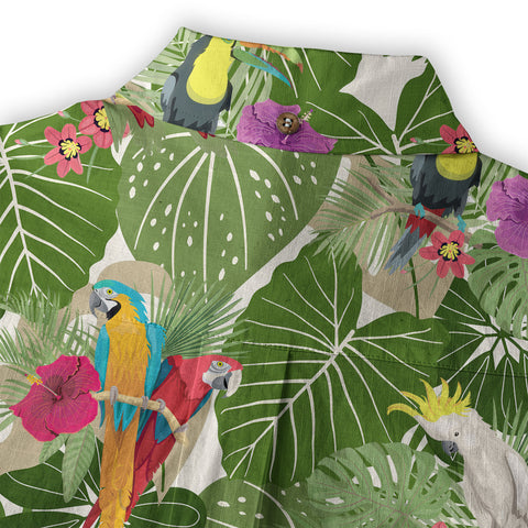 Vintage Tropical Parrots Butterfly Hawaiian Shirt Colorful Garden Flowers Shirt - The Palmix