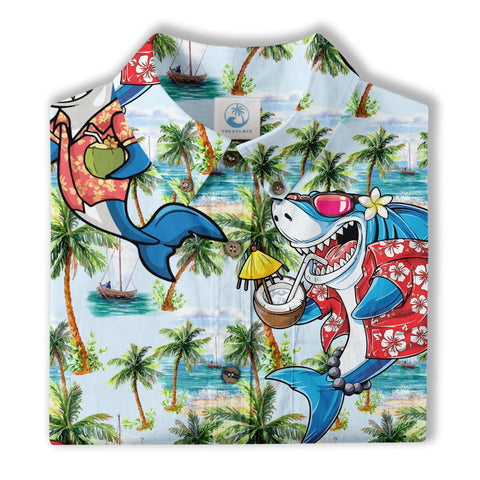Sharks Aloha Hawaiian Shirt, Shark Surfing Hawaiian Shirt - The Palmix