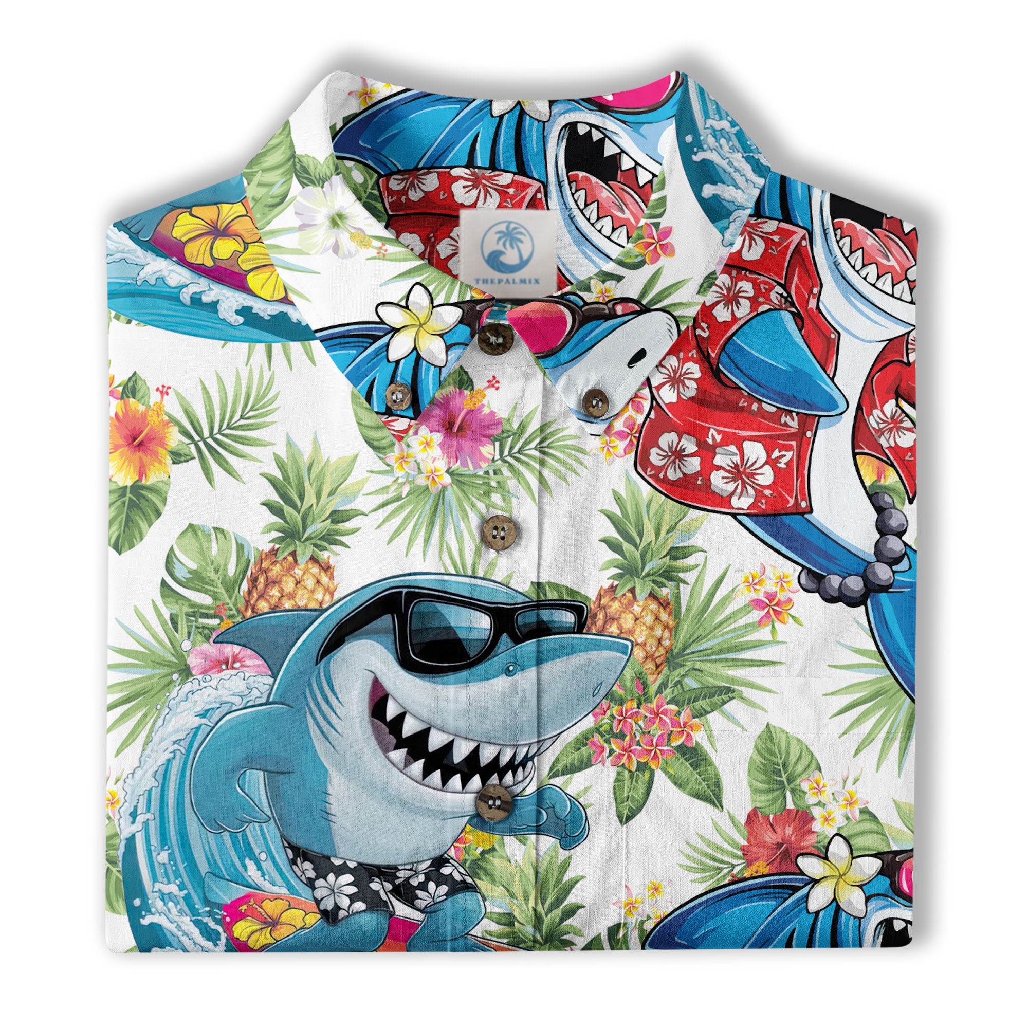 Sharks Aloha Hawaiian Shirt, Summer Shark Surfing Hawaiian Shirt - The Palmix