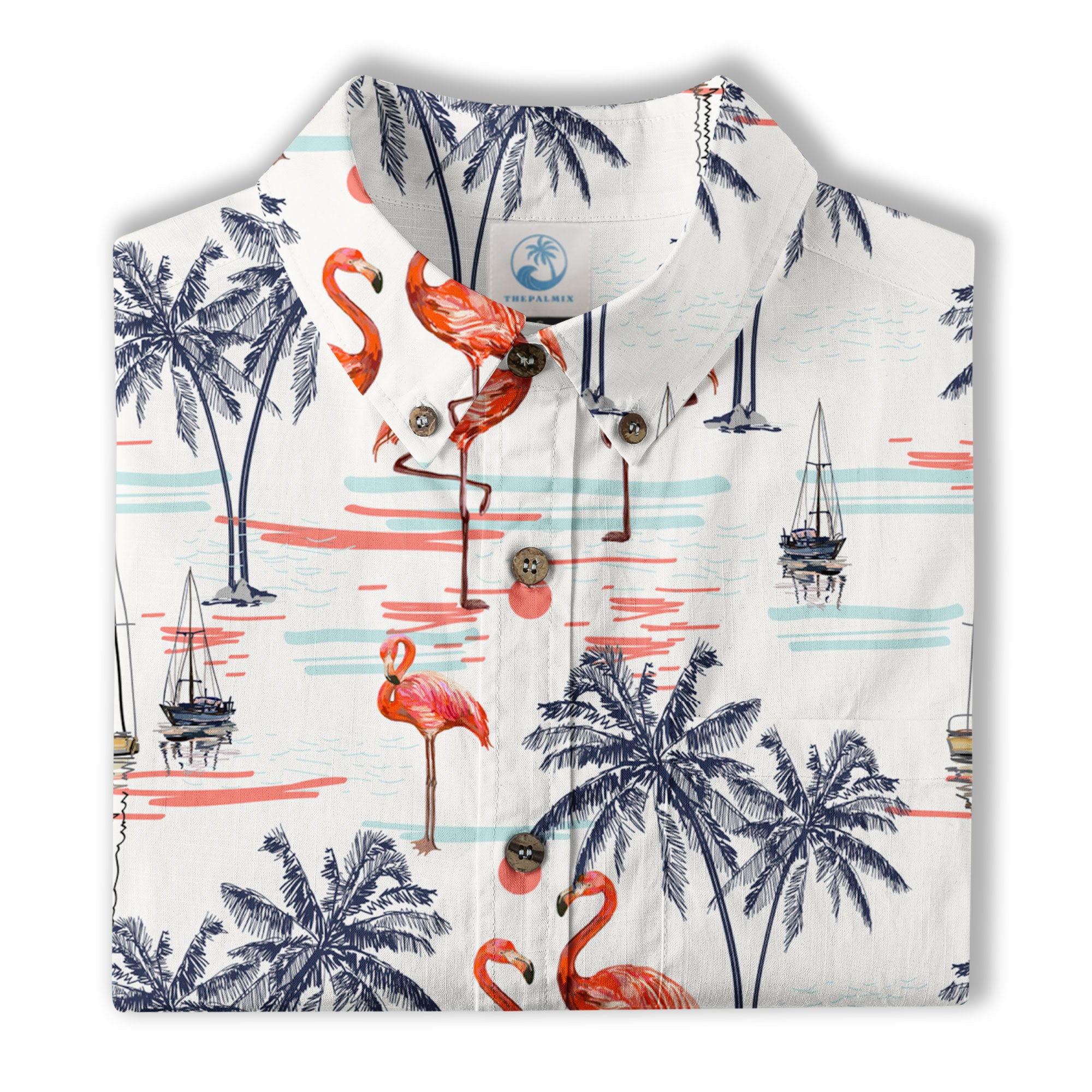 Hawaiian Flamingo & Coconut Tree Print Hawaii Shirt - The Palmix