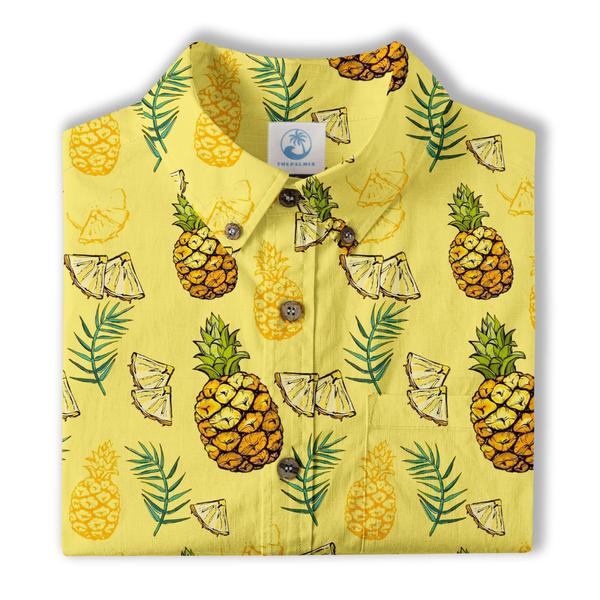 Tropical Floral Pattern Hawaii Shirt, Tropical Pineapple Print Hawaiian Shirt - The Palmix