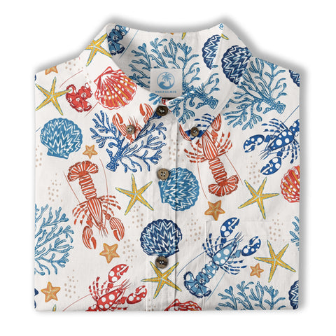 Ocean Animals Hawaiian Button Up Shirt, Optopus Summer Beach Shirt - The Palmix