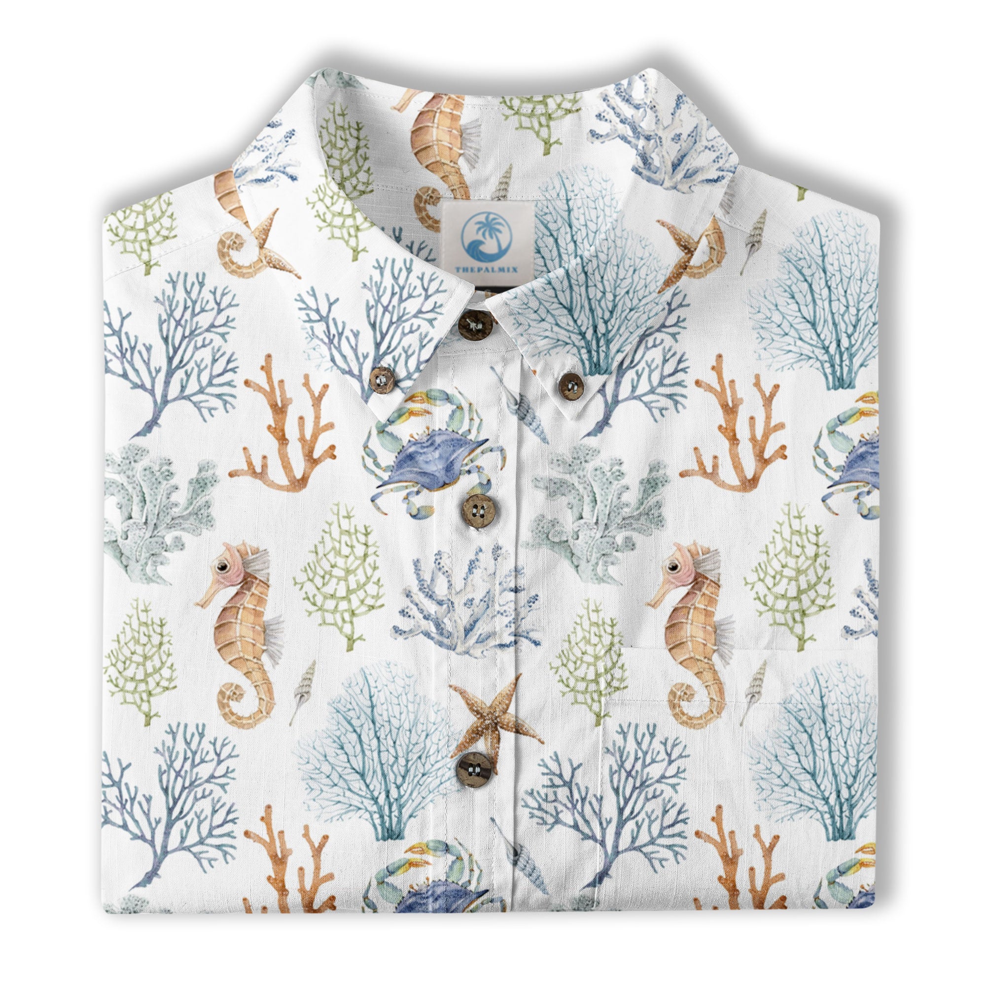 Ocean Animals Hawaiian Button Up Shirt, Optopus Summer Beach Shirt - The Palmix