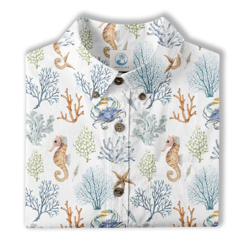 Ocean Animals Hawaiian Button Up Shirt, Optopus Summer Beach Shirt - The Palmix