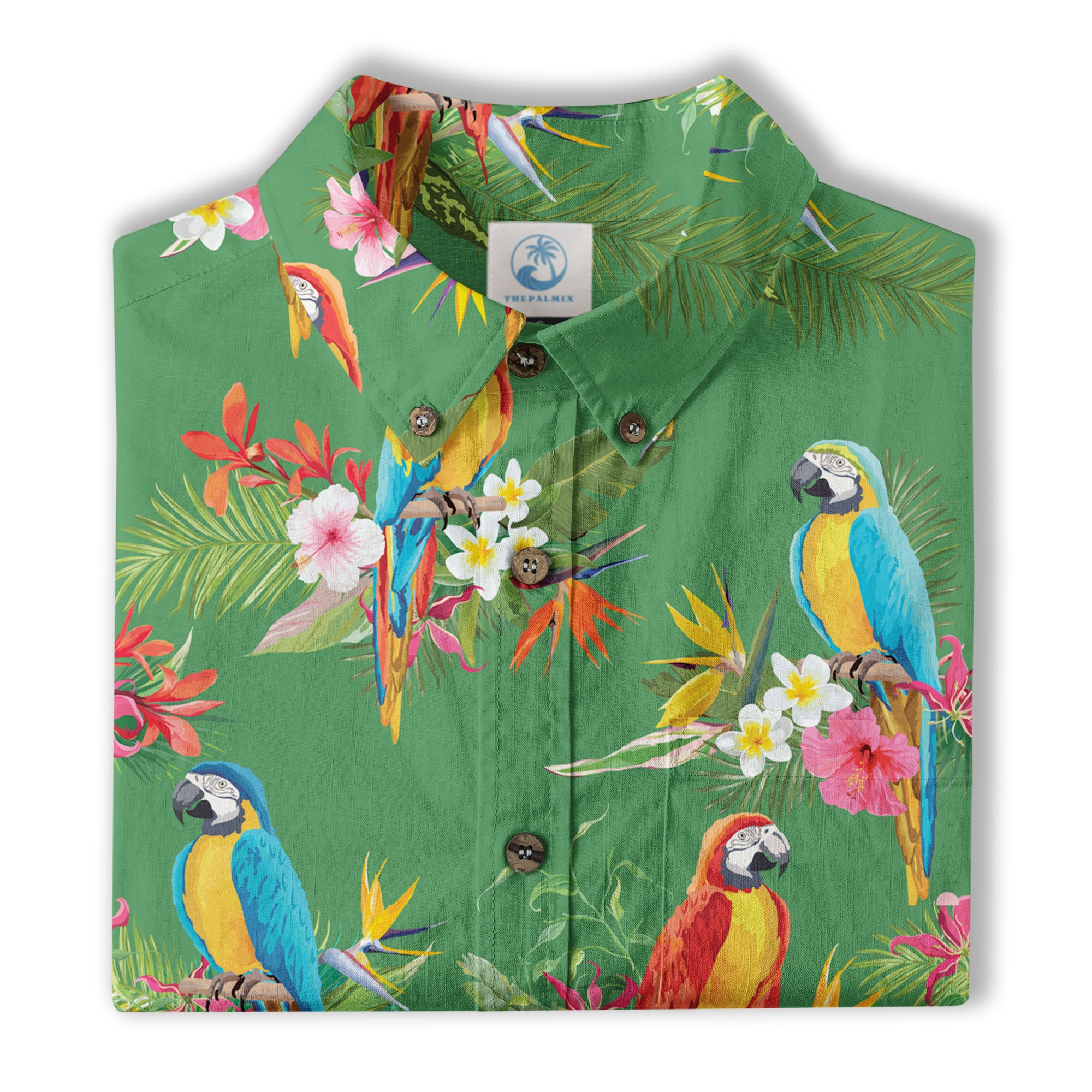 Parrot Hawaiian Button Up Shirt, Aloha Pattern Summer Beach Shirt - The Palmix