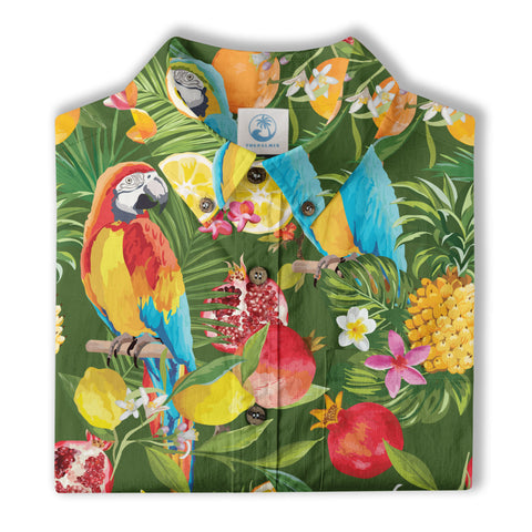 Parrot Hawaiian Button Up Shirt, Aloha Pattern Summer Beach Shirt - The Palmix