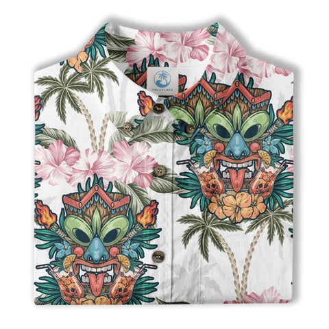 Tiki Mask Pattern Hawaii Shirt for Men, Aloha Pattern Shirt - The Palmix