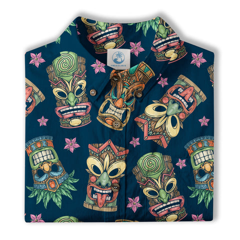 Tiki Mask Pattern Hawaii Shirt for Men, Aloha Hawaii Shirt - The Palmix