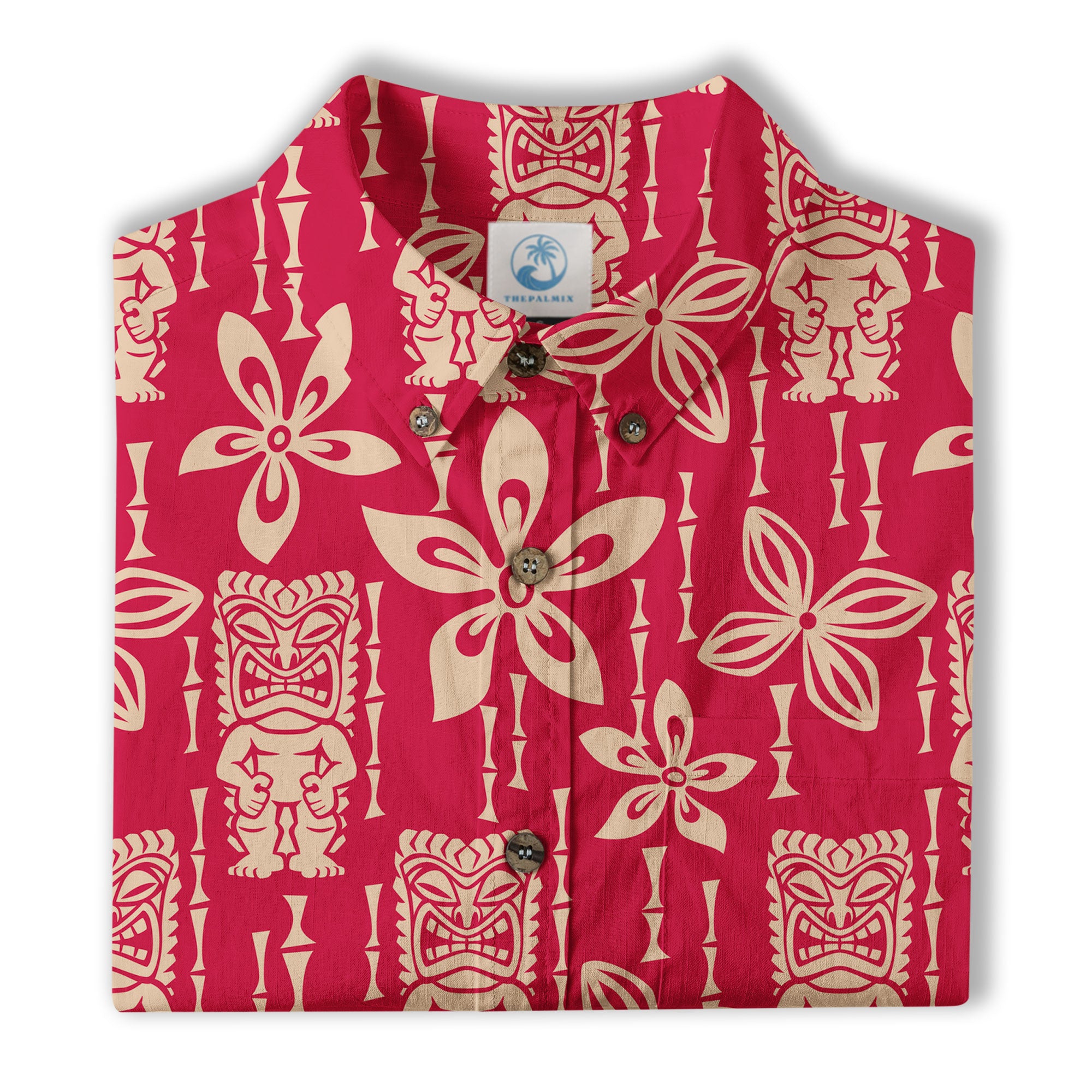 Tiki Mask Pattern Hawaii Shirt for Men, Aloha Flowers Hawaii Shirt - The Palmix